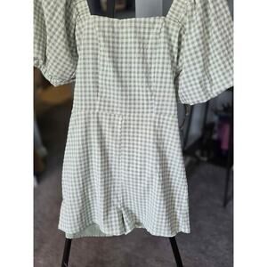 Green Gingham Puff Sleeve Romper | Square Neck One-Piece Outfit | NWT